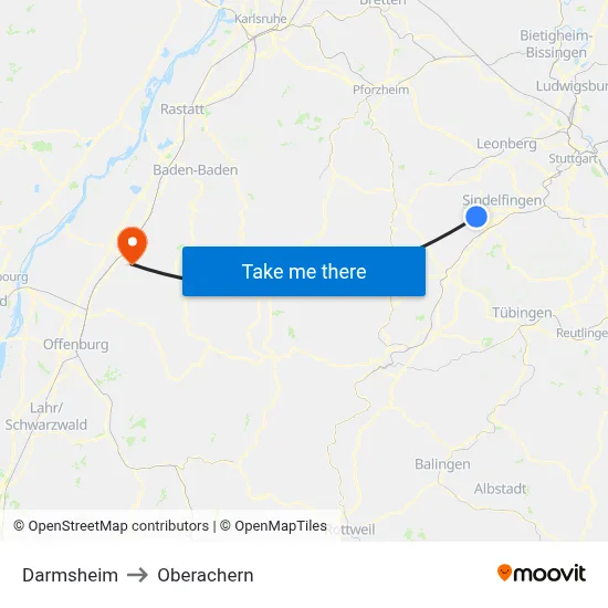 Darmsheim to Oberachern map