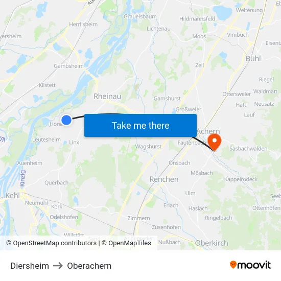 Diersheim to Oberachern map