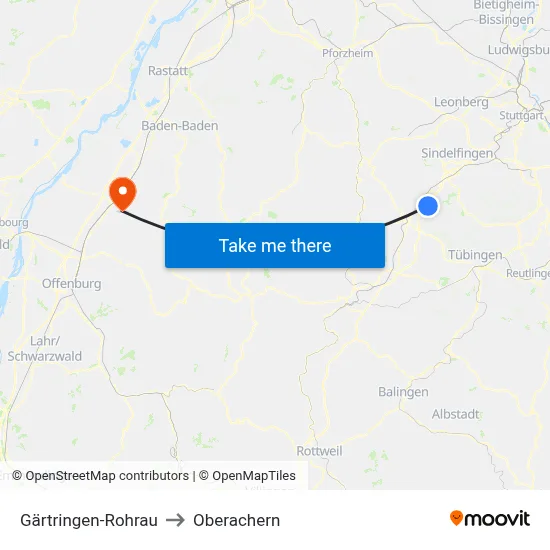 Gärtringen-Rohrau to Oberachern map