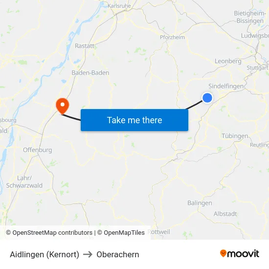 Aidlingen (Kernort) to Oberachern map