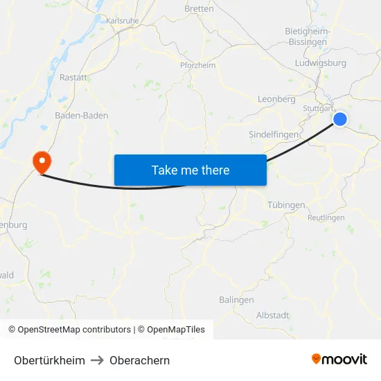 Obertürkheim to Oberachern map