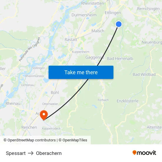 Spessart to Oberachern map