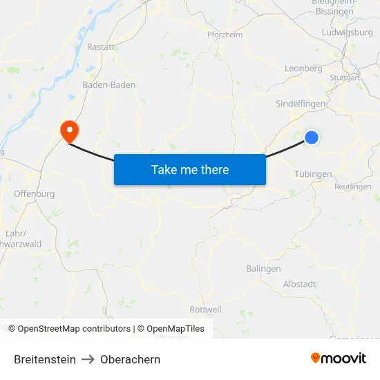 Breitenstein to Oberachern map