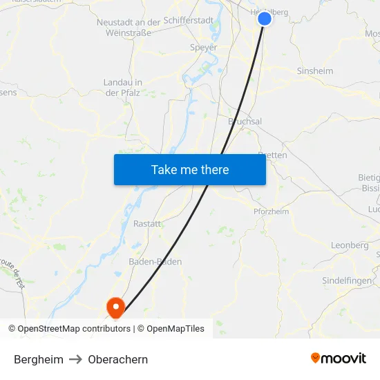 Bergheim to Oberachern map