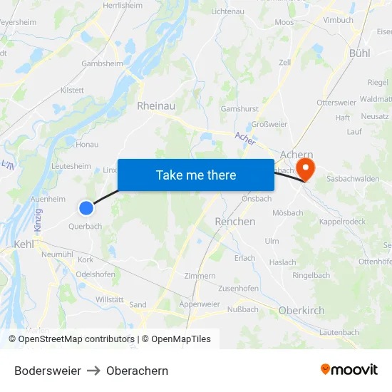 Bodersweier to Oberachern map