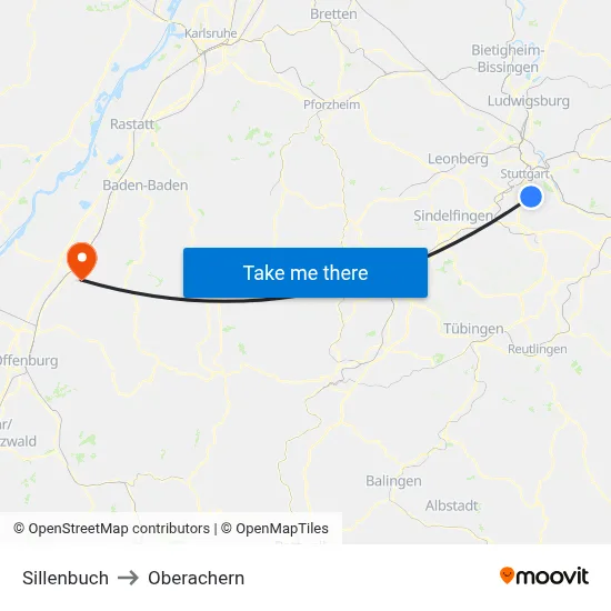 Sillenbuch to Oberachern map