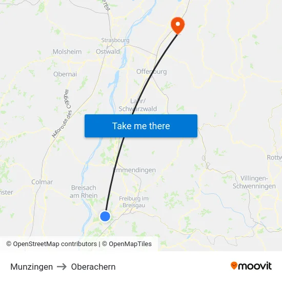 Munzingen to Oberachern map