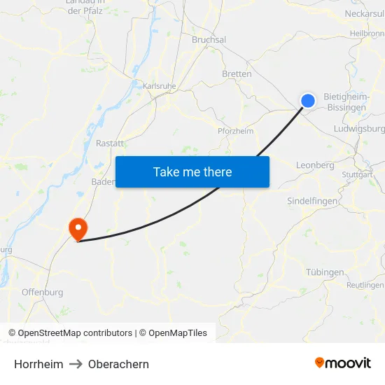 Horrheim to Oberachern map