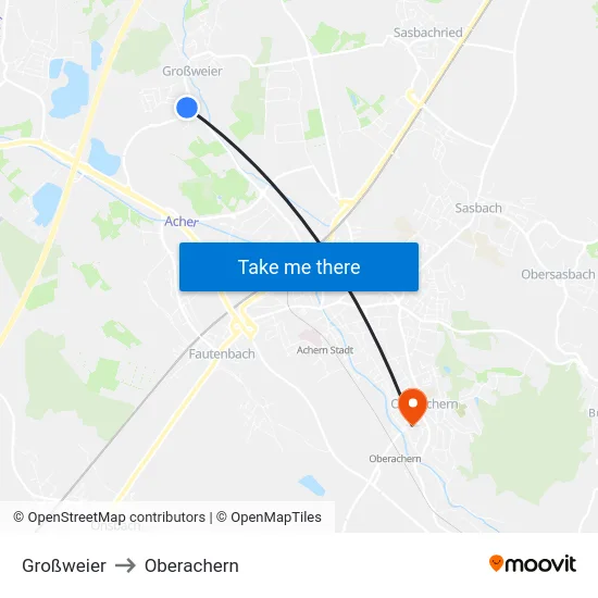 Großweier to Oberachern map