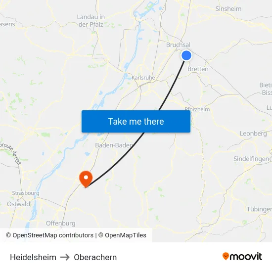 Heidelsheim to Oberachern map
