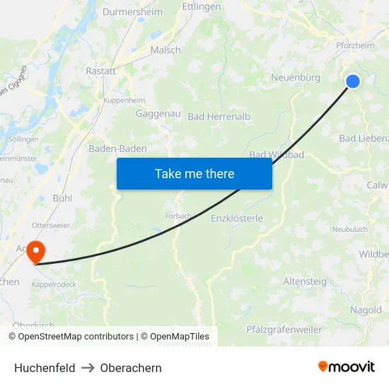 Huchenfeld to Oberachern map
