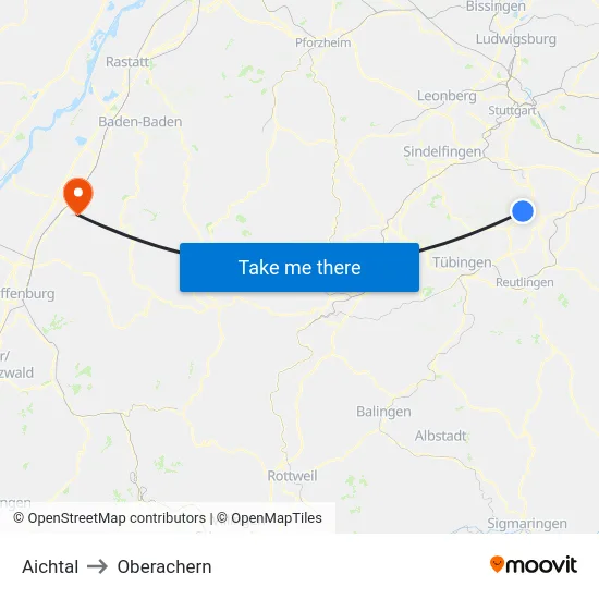 Aichtal to Oberachern map