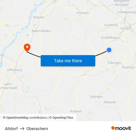 Altdorf to Oberachern map