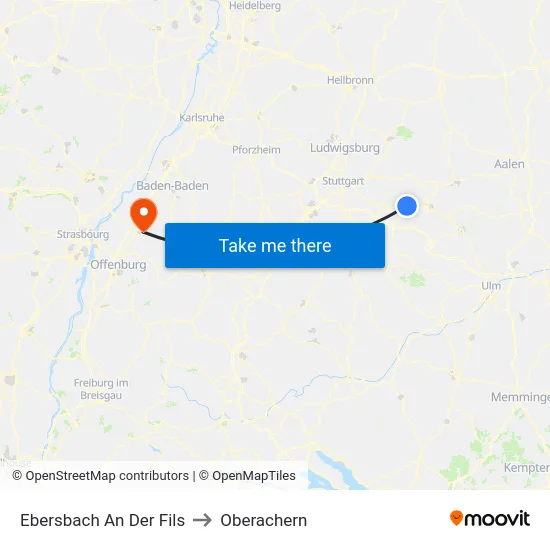 Ebersbach An Der Fils to Oberachern map