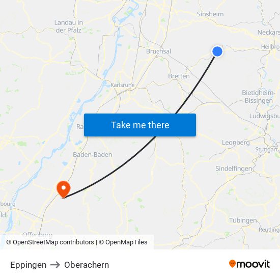 Eppingen to Oberachern map