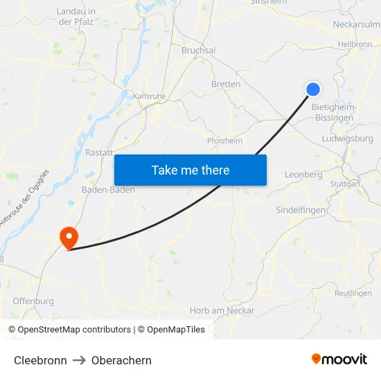 Cleebronn to Oberachern map