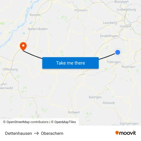 Dettenhausen to Oberachern map