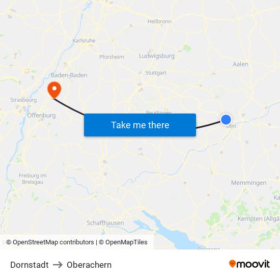 Dornstadt to Oberachern map