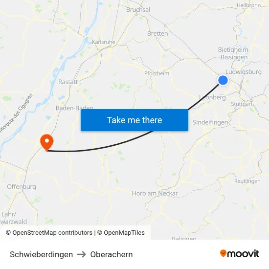 Schwieberdingen to Oberachern map