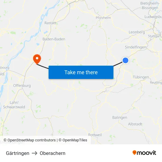 Gärtringen to Oberachern map