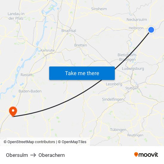 Obersulm to Oberachern map