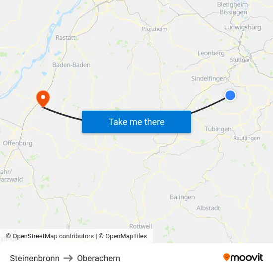 Steinenbronn to Oberachern map