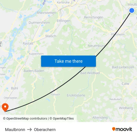 Maulbronn to Oberachern map