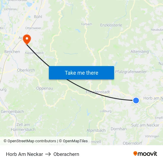 Horb Am Neckar to Oberachern map
