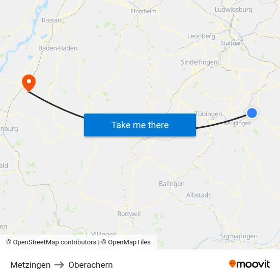 Metzingen to Oberachern map