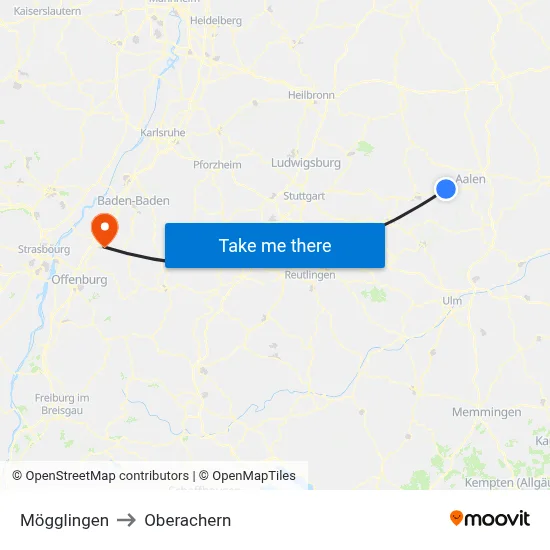 Mögglingen to Oberachern map