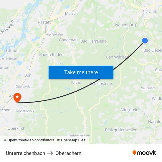 Unterreichenbach to Oberachern map