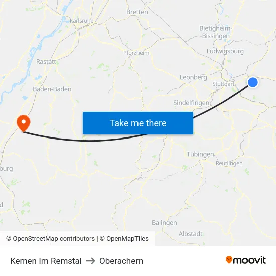 Kernen Im Remstal to Oberachern map