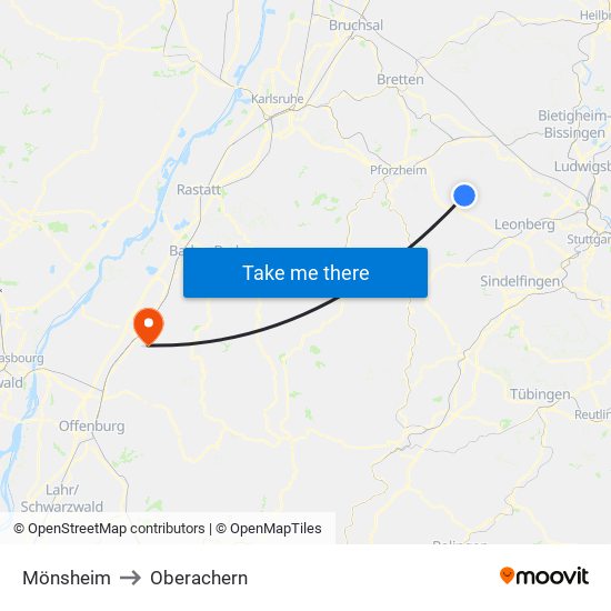 Mönsheim to Oberachern map