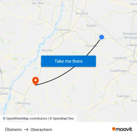 Ötisheim to Oberachern map