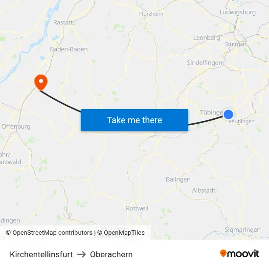 Kirchentellinsfurt to Oberachern map
