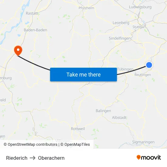 Riederich to Oberachern map