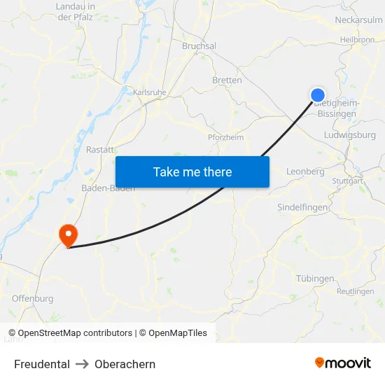 Freudental to Oberachern map