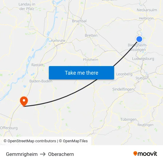 Gemmrigheim to Oberachern map
