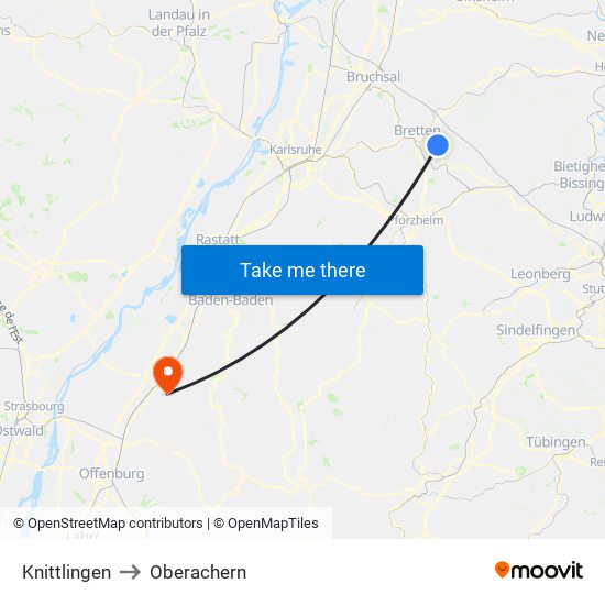 Knittlingen to Oberachern map