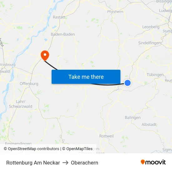 Rottenburg Am Neckar to Oberachern map