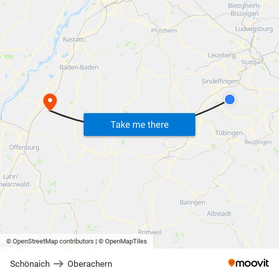 Schönaich to Oberachern map