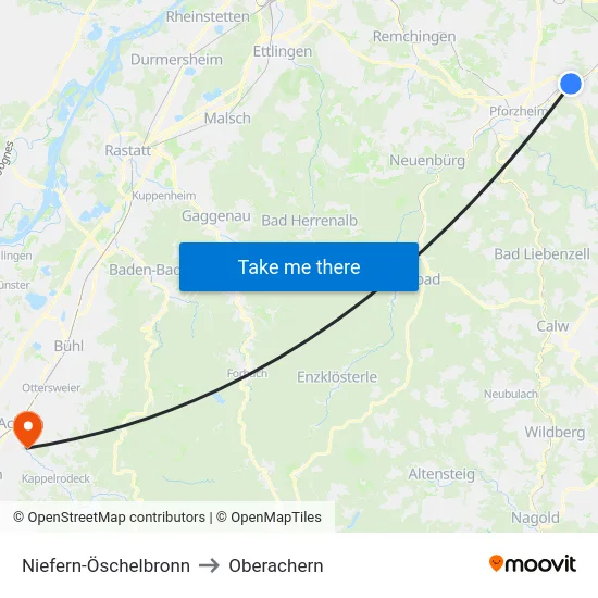 Niefern-Öschelbronn to Oberachern map