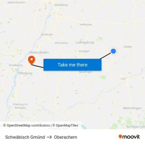 Schwäbisch Gmünd to Oberachern map