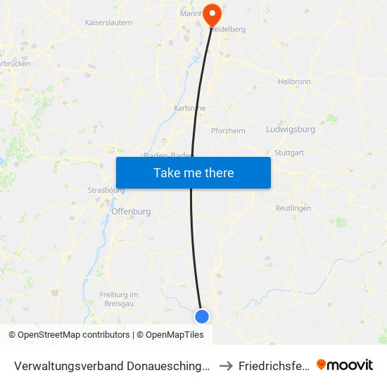 Verwaltungsverband Donaueschingen to Friedrichsfeld map