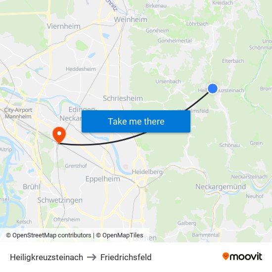 Heiligkreuzsteinach to Friedrichsfeld map