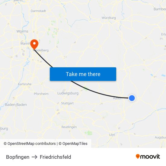 Bopfingen to Friedrichsfeld map