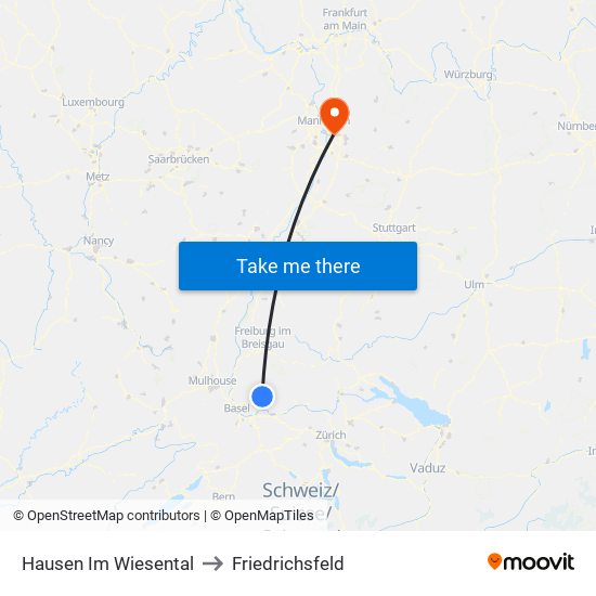 Hausen Im Wiesental to Friedrichsfeld map