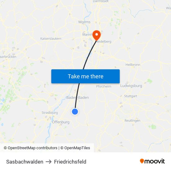 Sasbachwalden to Friedrichsfeld map