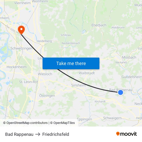 Bad Rappenau to Friedrichsfeld map