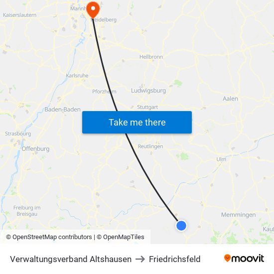 Verwaltungsverband Altshausen to Friedrichsfeld map